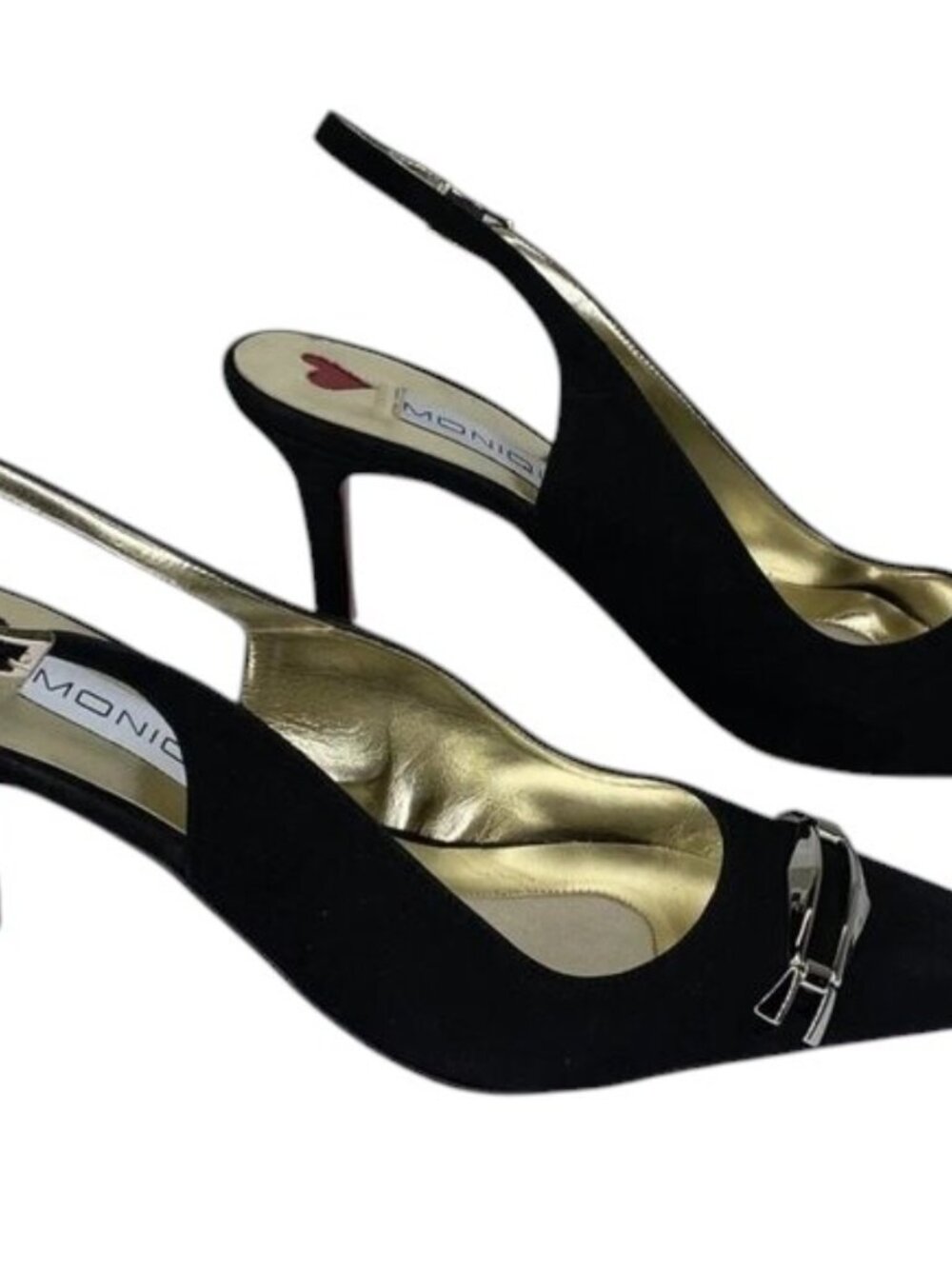 NEW MONIQUE Women’s Suede Slingback Pointed Toe High-Heel Pumps – Black–Size 10M - Picture 2 of 7